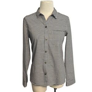 Current Elliott Striped Button‎ Down Shirt Black White Long Sleeve Size 1 Small